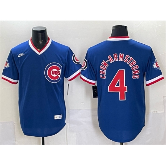 Men's Chicago Cubs #4 Pete Crow-Armstrong Royal 150th Anniversary Throwback Vapor Limited Stitched Baseball Jersey