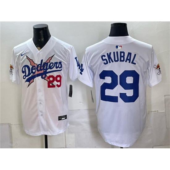 Men's Los Angeles Dodgers x One Piece #29 Tarik Skubal White Vapor Premier Limited Baseball Jersey
