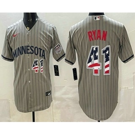 Men's Minnesota Twins #41 Joe Ryan Grey 2026 USA 250 Fourth of July Stitched Jersey