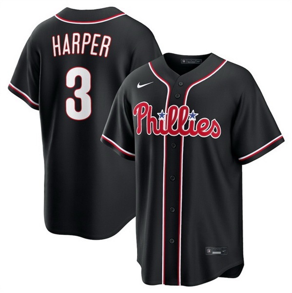 Men's Philadelphia Phillies 3 Bryce Harper 2026 Fashion Replica Black Out Stitched Baseball Jersey