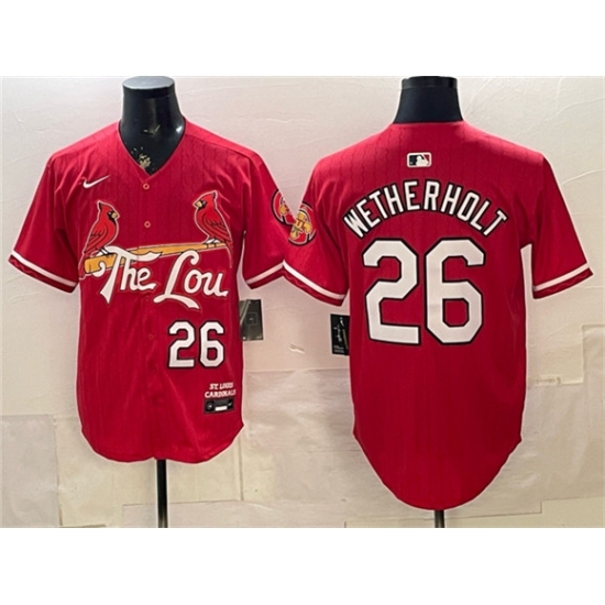 Men's St. Louis Cardinals #26 JJ Wetherholt Red 2024 City Connect Stitched Baseball Jersey