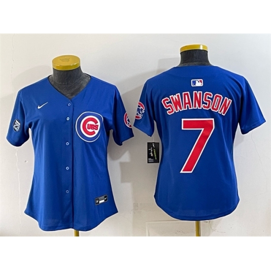 Women's Chicago Cubs #7 Dansby Swanson Royal 'Ryne Sandberg Tribute' Vapor Limited V2 Stitched Baseball Jersey(Run Small)