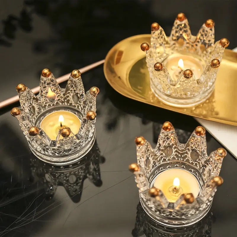 Gold crown Crystal Candle Holder