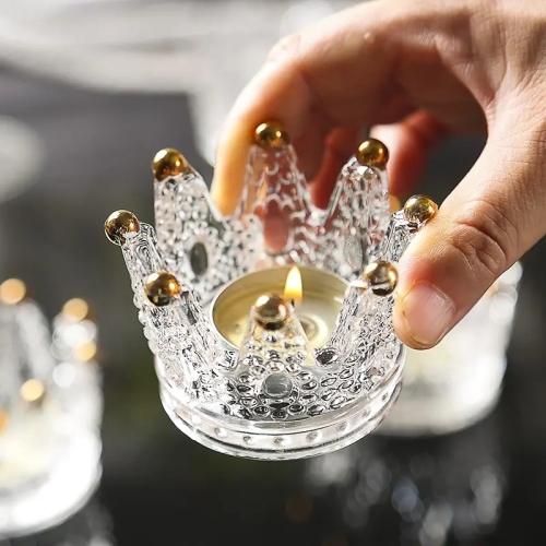 Gold crown Crystal Candle Holder