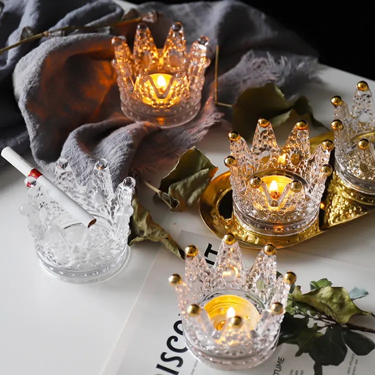 Gold crown Crystal Candle Holder