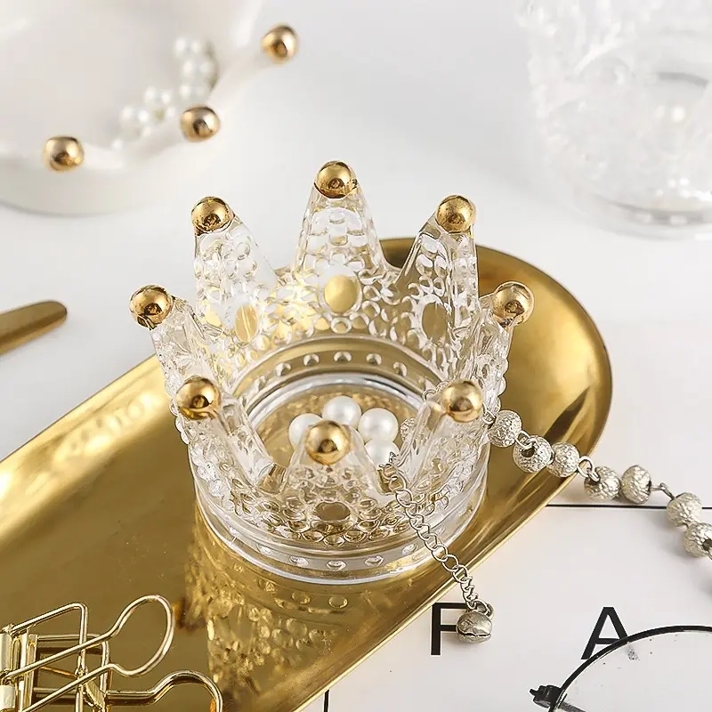 Gold crown Crystal Candle Holder