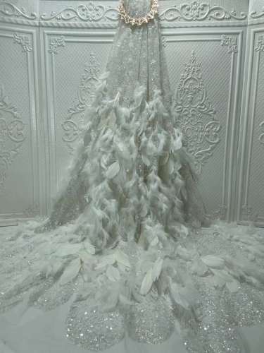 2023 new fashion feather luxury embroidery lace fabrics