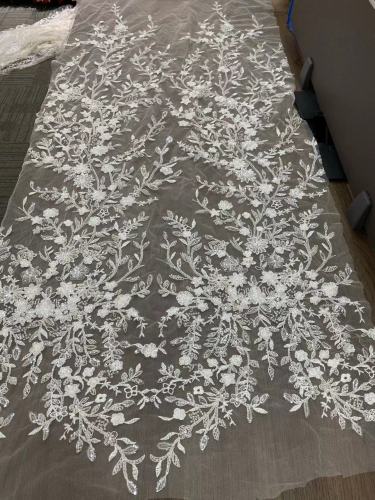 Wholesale Africa sequin textile fabric beaded lace for wedding dress