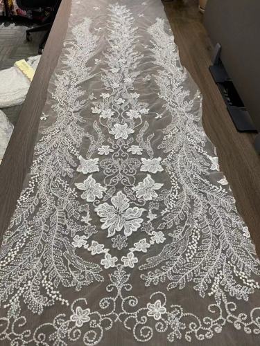 top fashion heavy machine beaded sequin embroidery lace fabric for wedding dress or bridal. hot sale fabric stock
