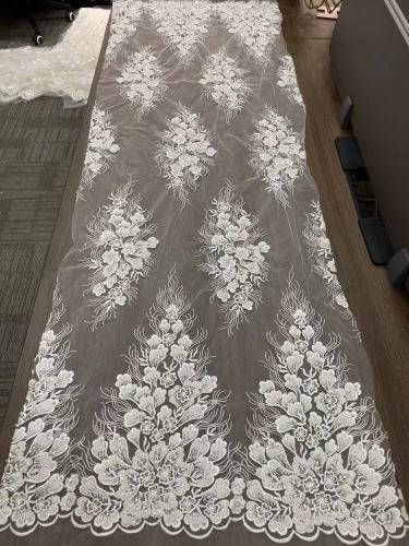 Wholesale Africa sequin textile fabric beaded lace for wedding dress