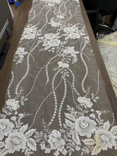 The gorgeous nigerian sequins tulle Polyester colorful embroidery tulle wedding gowns Dress lace Fabric