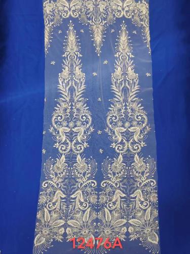 Luxury Handmade Beaded Design White Mesh Embroidery Fabrics