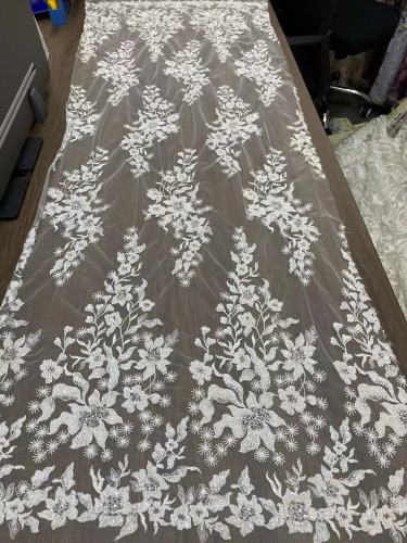 Newest luxury white taiwan fabric beads sequins lace fabric market dubai