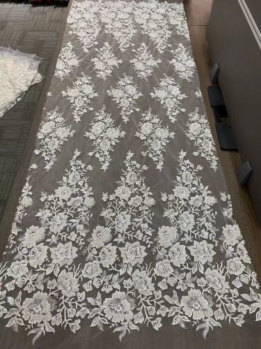 Polyester Fabric Net Lace Bridal Lace with Beads Sequins Lace Fabrics For Wedding Dress