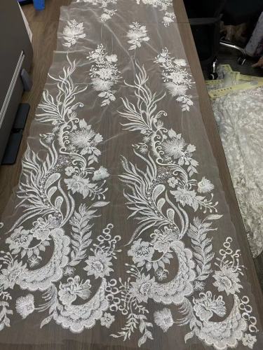 The gorgeous nigerian sequins tulle Polyester colorful embroidery tulle wedding gowns Dress lace Fabric