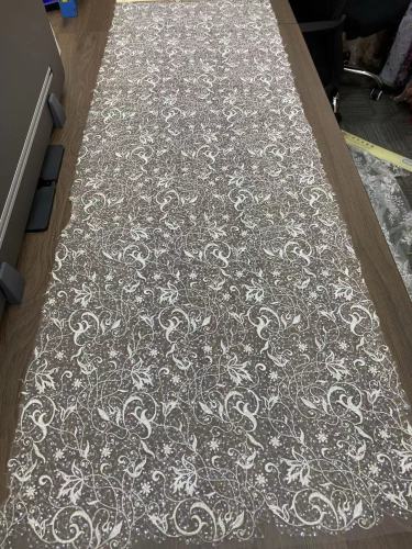 Wholesale Africa sequin textile fabric beaded lace for wedding dress