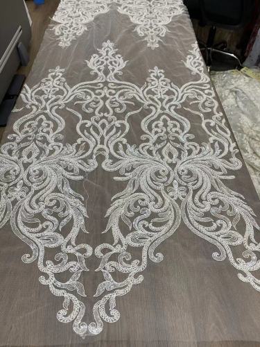 Luxury handmade beaded design white mesh embroidery beads tulle african evening dress fabric african lace
