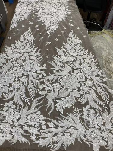 Harvest hot sale products heavy beads sequins luxury bridal lace fabric for weddings dress