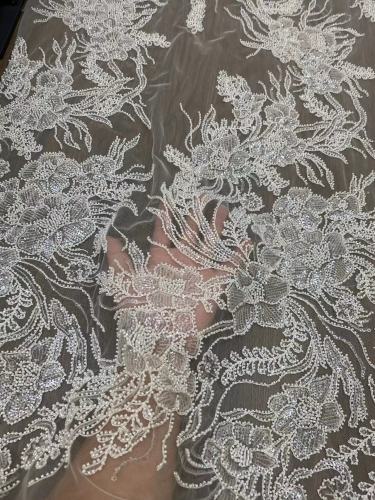 Breathable Bead Tulle Embroidery Mesh Bridal Wedding Dress Swiss Lace Fabric