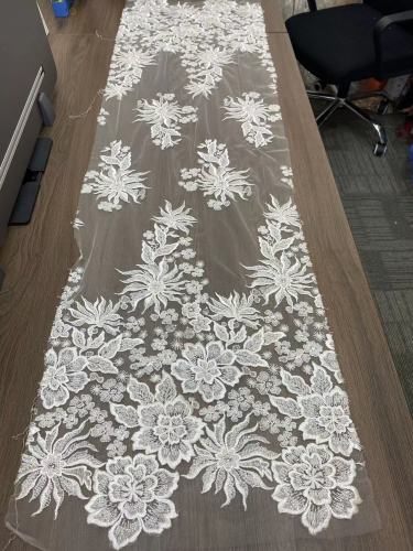 Wholesale white bridal crystal Luxury sequin embroidery fabric sequin lace fabricsequin velvet fabric for wedding dress