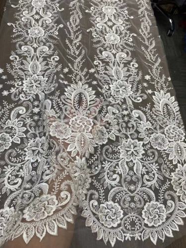 White Luxury embroidery beaded fabric ivory 3d flowers tulle sequin bridal lace fabric