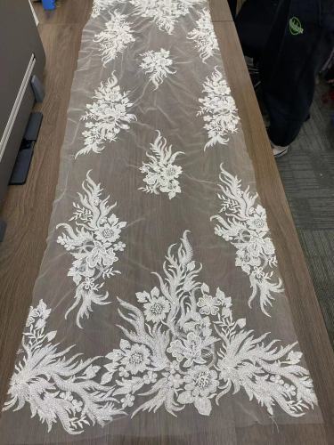 Wholesale white bridal crystal Luxury sequin embroidery fabric sequin lace fabricsequin velvet fabric for wedding dress
