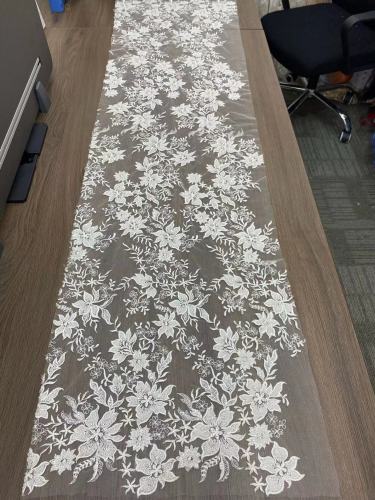Crystal Sequins Bridal Luxury Embroidery Beads Wedding Tulle White Beaded Lace Fabric