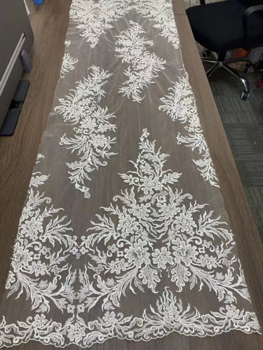 Crystal Sequins Bridal Luxury Embroidery Beads Wedding Tulle White Beaded Lace Fabric
