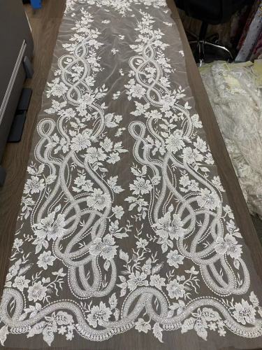 Wholesale white bridal crystal Luxury sequin embroidery fabric sequin lace fabricsequin velvet fabric for wedding dress