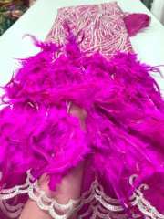 New arrival glitter Sequins handmade ace beaded embroidery bridal tulle lace fabric with feathers