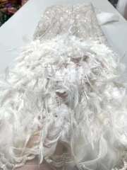 New arrival glitter Sequins handmade ace beaded embroidery bridal tulle lace fabric with feathers