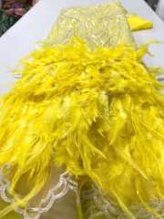 New arrival glitter Sequins handmade ace beaded embroidery bridal tulle lace fabric with feathers