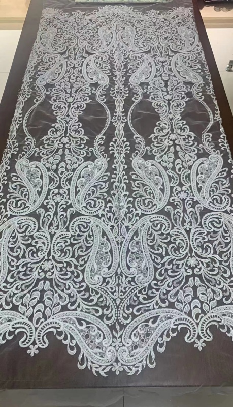Wholesale Africa sequin textile fabric beaded lace for wedding dress