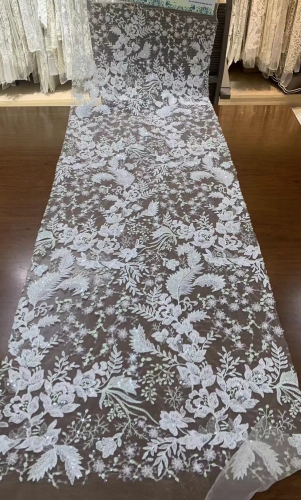 French Sequence Lace Fabric Beads White Bridal Laces Wedding Embroidery Fabric