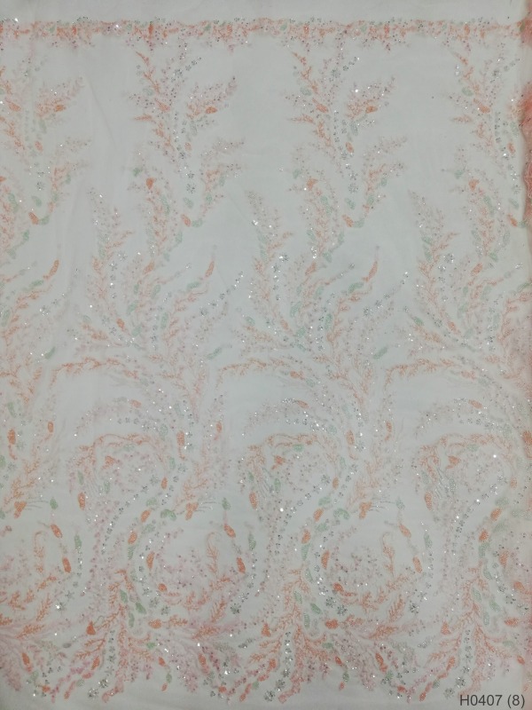 Wholesale Africa sequin textile fabric beaded lace for wedding dress