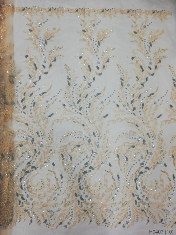 Wholesale Africa sequin textile fabric beaded lace for wedding dress