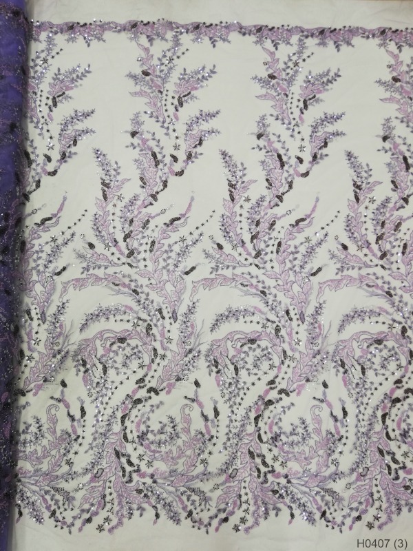 Wholesale Africa sequin textile fabric beaded lace for wedding dress