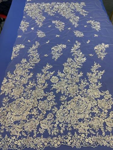 Wholesale Africa sequin textile fabric beaded lace for wedding dress