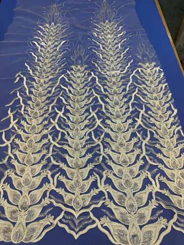 Wholesale Africa sequin textile fabric beaded lace for wedding dress
