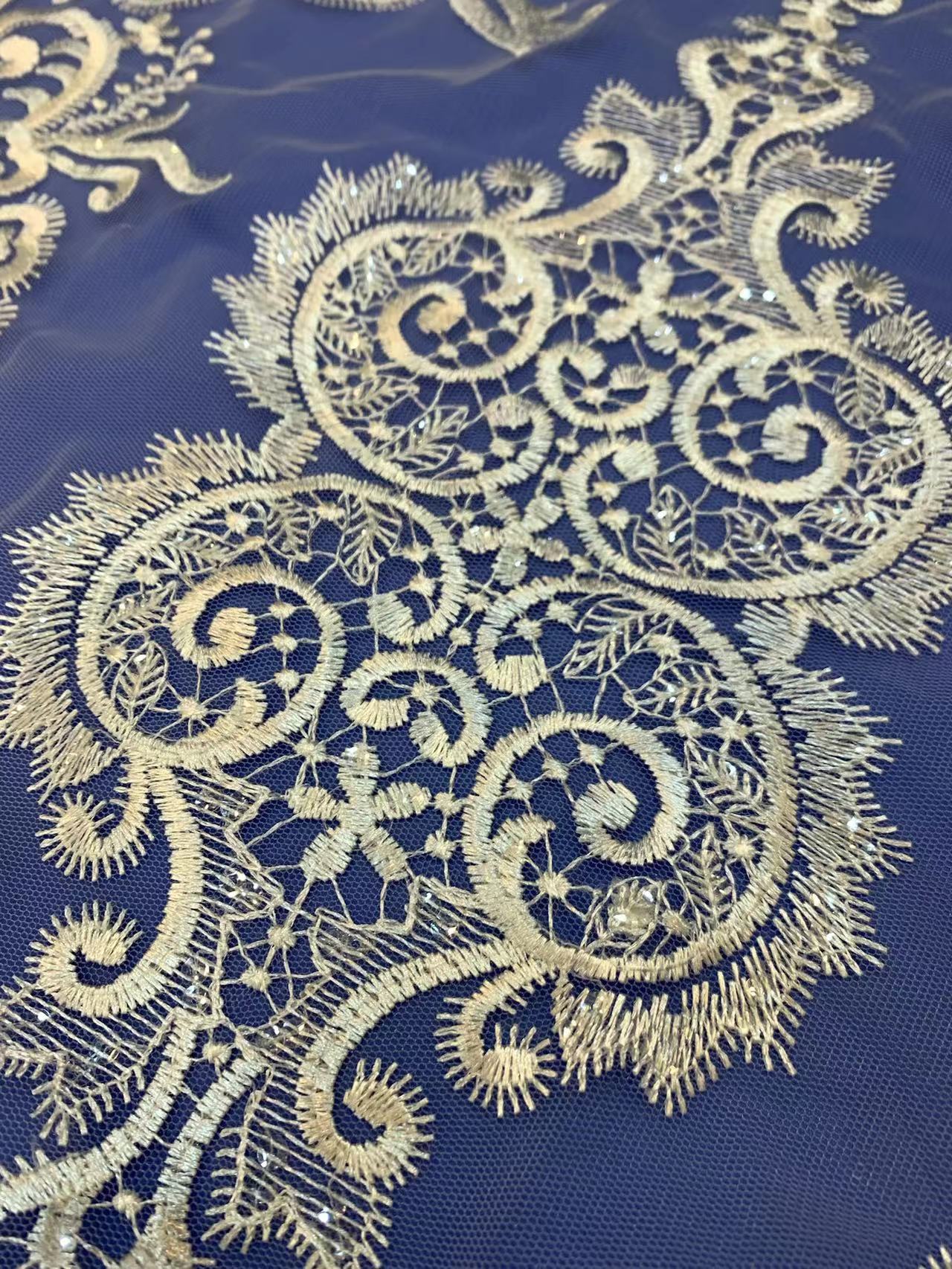 African White Wedding Sequence Dress Crustal Beads Sequins Luxury Embroidery Fabric Lace 100% Polyester Embroidered Elastic