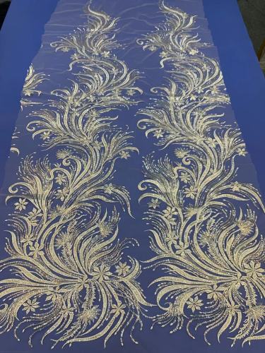 Luxury White Embroidery Beads Sequins Lace Fabric for Wedding Dress Bridal Gown Evening