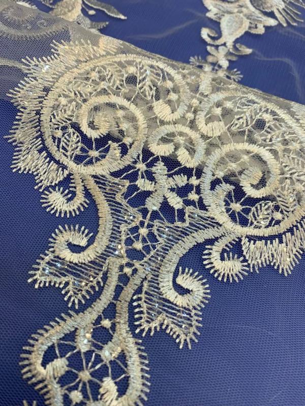 African White Wedding Sequence Dress Crustal Beads Sequins Luxury Embroidery Fabric Lace 100% Polyester Embroidered Elastic