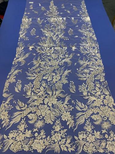 Wholesale Africa sequin textile fabric beaded lace for wedding dress