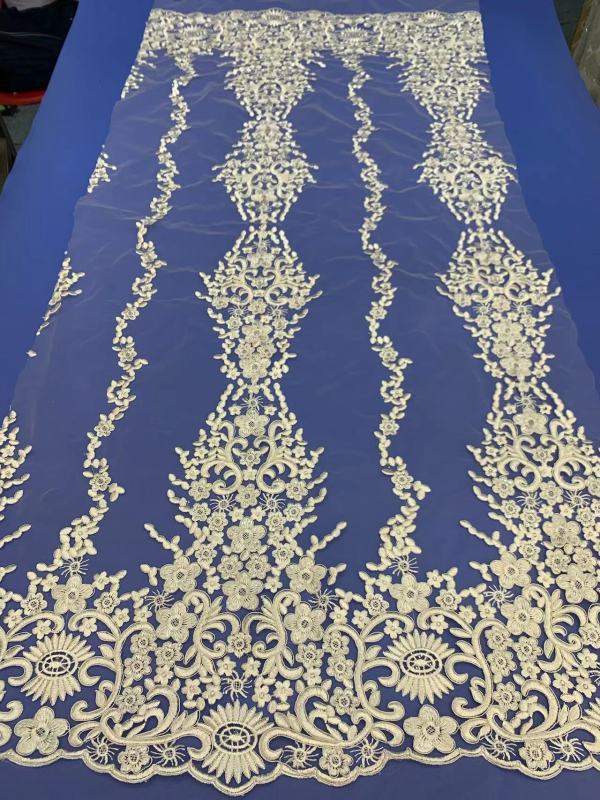 African White Wedding Sequence Dress Crustal Beads Sequins Luxury Embroidery Fabric Lace 100% Polyester Embroidered Elastic