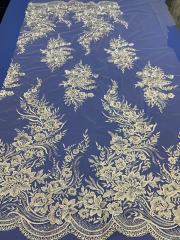African White Wedding Sequence Dress Crustal Beads Sequins Luxury Embroidery Fabric Lace 100% Polyester Embroidered Elastic