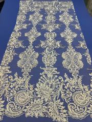 African White Wedding Sequence Dress Crustal Beads Sequins Luxury Embroidery Fabric Lace 100% Polyester Embroidered Elastic