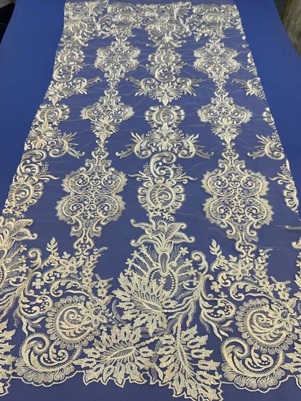African White Wedding Sequence Dress Crustal Beads Sequins Luxury Embroidery Fabric Lace 100% Polyester Embroidered Elastic