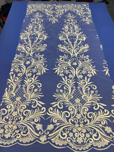 Beaded Sequence Fabric Tulle Lace with Peals Beads Sequins Embroidery Net Fabric for Dress