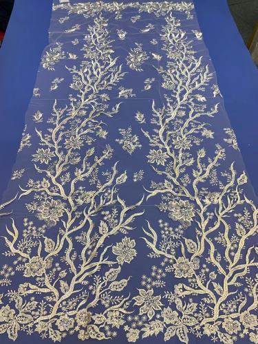 Wholesale Africa sequin textile fabric beaded lace for wedding dress