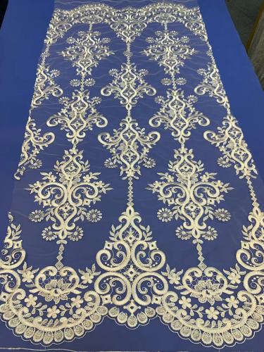 Wholesale Africa sequin textile fabric beaded lace for wedding dress